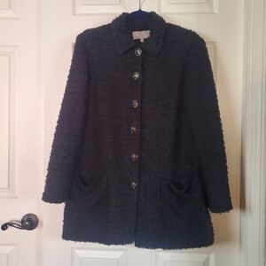 Earl Rutenberg Fuzzy Black Jacket Blazer Button-up With Pockets Size Small